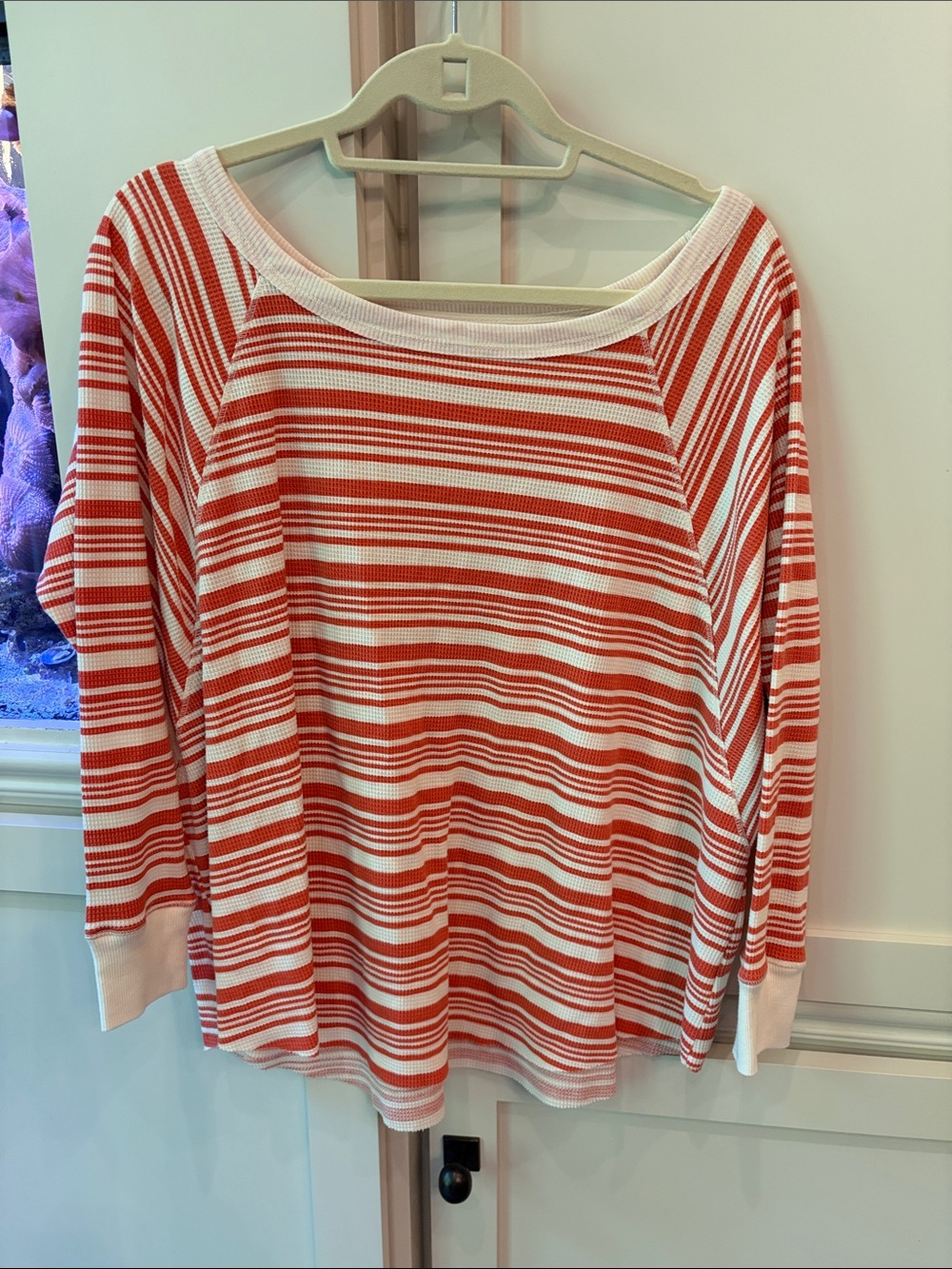 Sundance coral & White Striped Boatneck Sweater